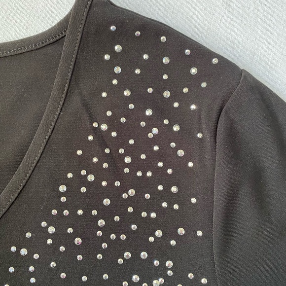 Laura Plus Black Shiny Silver Embellished Holiday Party Short Sleeve Top. Sz 2X - Picture 3 of 11